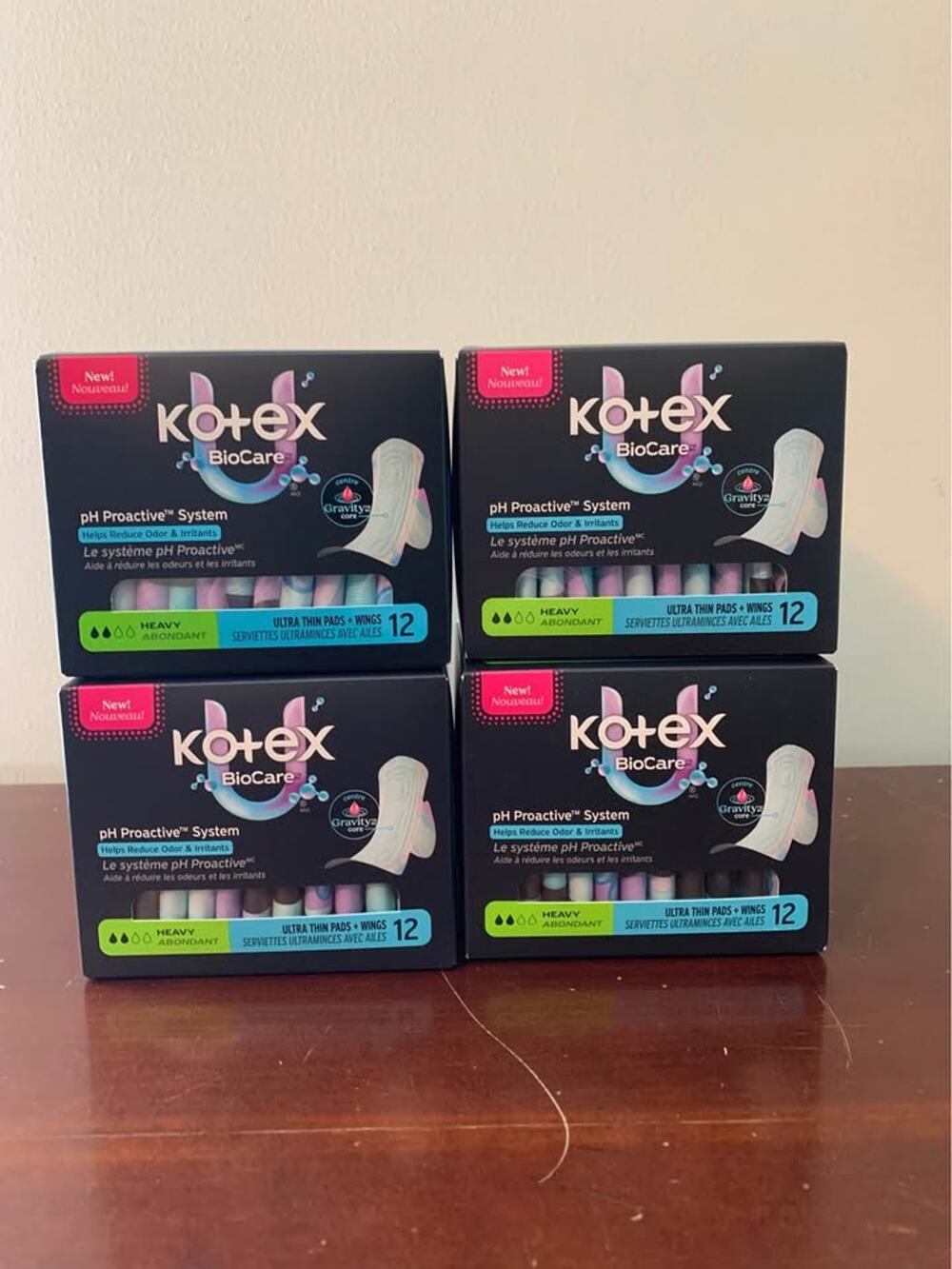 Kotex BioCare Ultra Thin Pads with Wings - 4 Packs of 12
